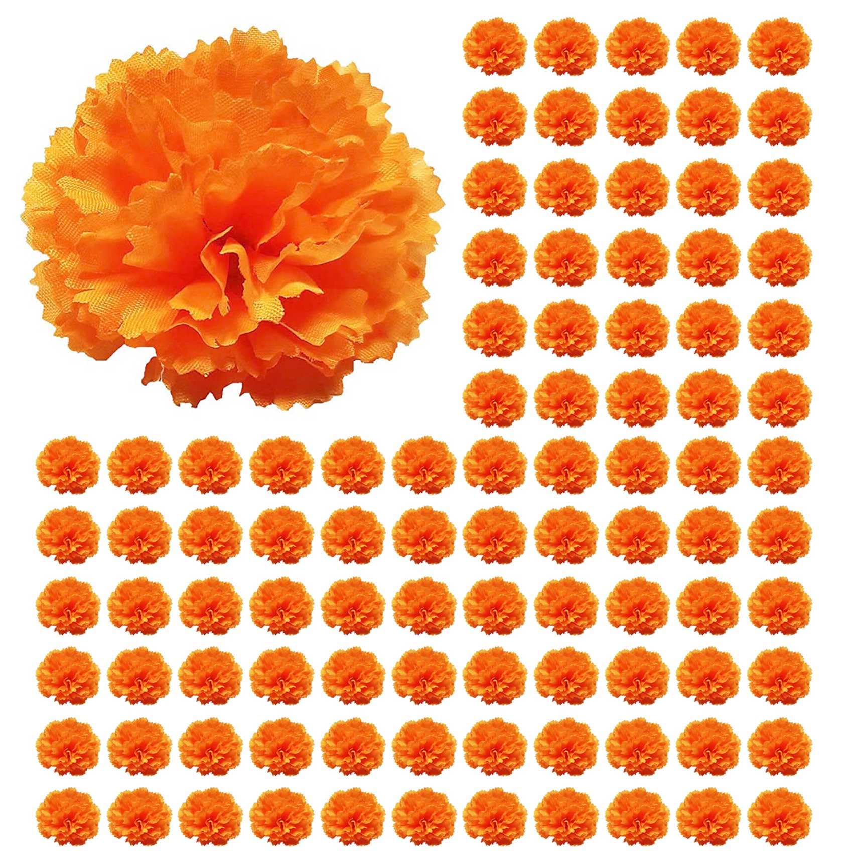 Vjsujehgy Marigold Flower Heads Bulk, 800Pcs Heads for Garlands Crafts, Silk Marigold Fake Flowers, Orange