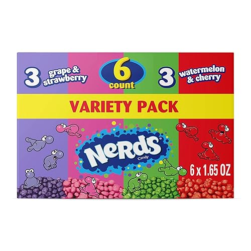 NERDS Candy, Dual Variety Pack, Grape & Strawberry, Watermelon & Cherry, Crunchy Fruity Chews, 9.9 oz (Pack of 6)