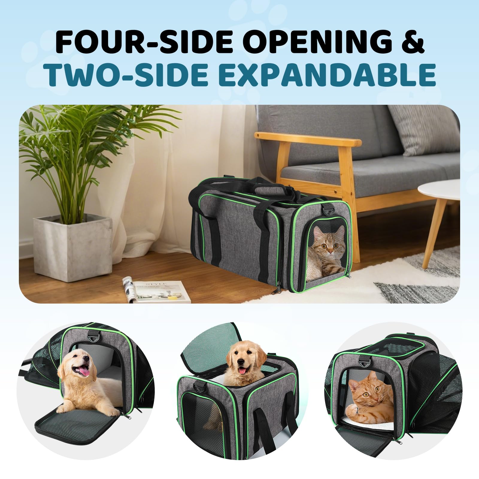 Airline Approved Pet Carrier for Cat - 17 * 11 * 11 Expandable Soft Side Pet Carrier, Collapsible Pet Travel Bag Carrier with Foldable Pet Bowl for Cat Small Animals Under 14LB - image 6