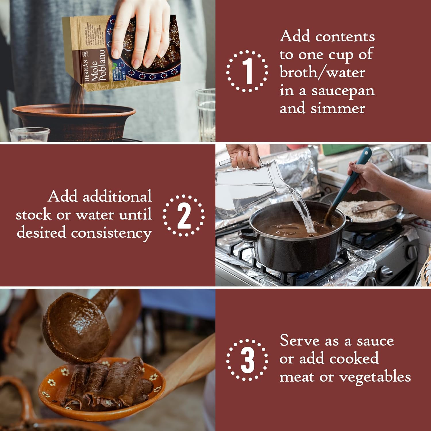 HERNÁN Mexico Mole Poblano Paste – Authentic Mexican Sauce Made in Mexico – Vegan, Gluten-Free | 27 Natural Ingredients – Chocolatey & Spicy Flavor Serves 6 | 7.2 oz (6 Pack)