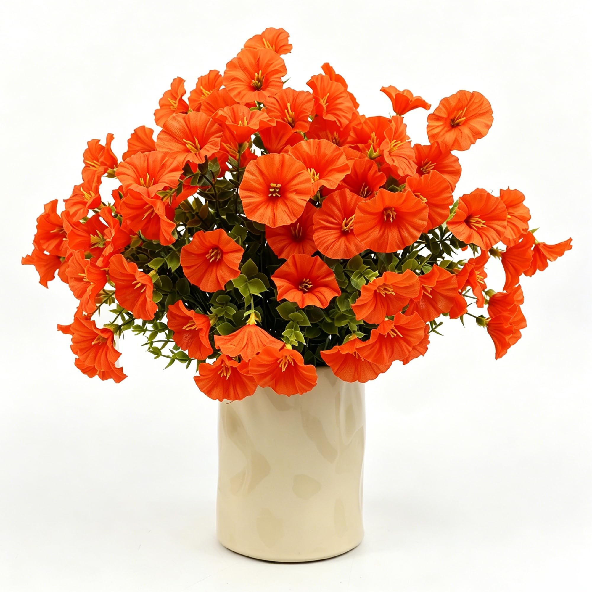 binandtem 6 Bundles Artificial Morning Glory, Faux Trumpet Flowers with Bendable Stems, UV Resistant Outdoor Plants for Garden Pots, Porch & Indoor Décor - Orange