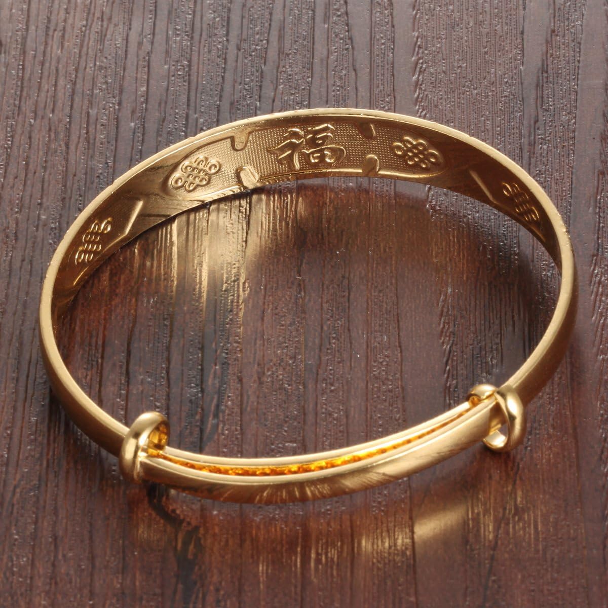 L & J 18K Yellow Gold Plated Bangles Classical Adjustable Bangle Bracelet for Women - Image 7