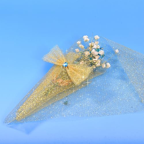 Miniatura 5 de Outus Cinta de tul dorada con purpurina para envolver regalos, Pascua, Día de la Madre, Navidad, primavera, 6 pulgadas por 25 yardas, cinta de tul