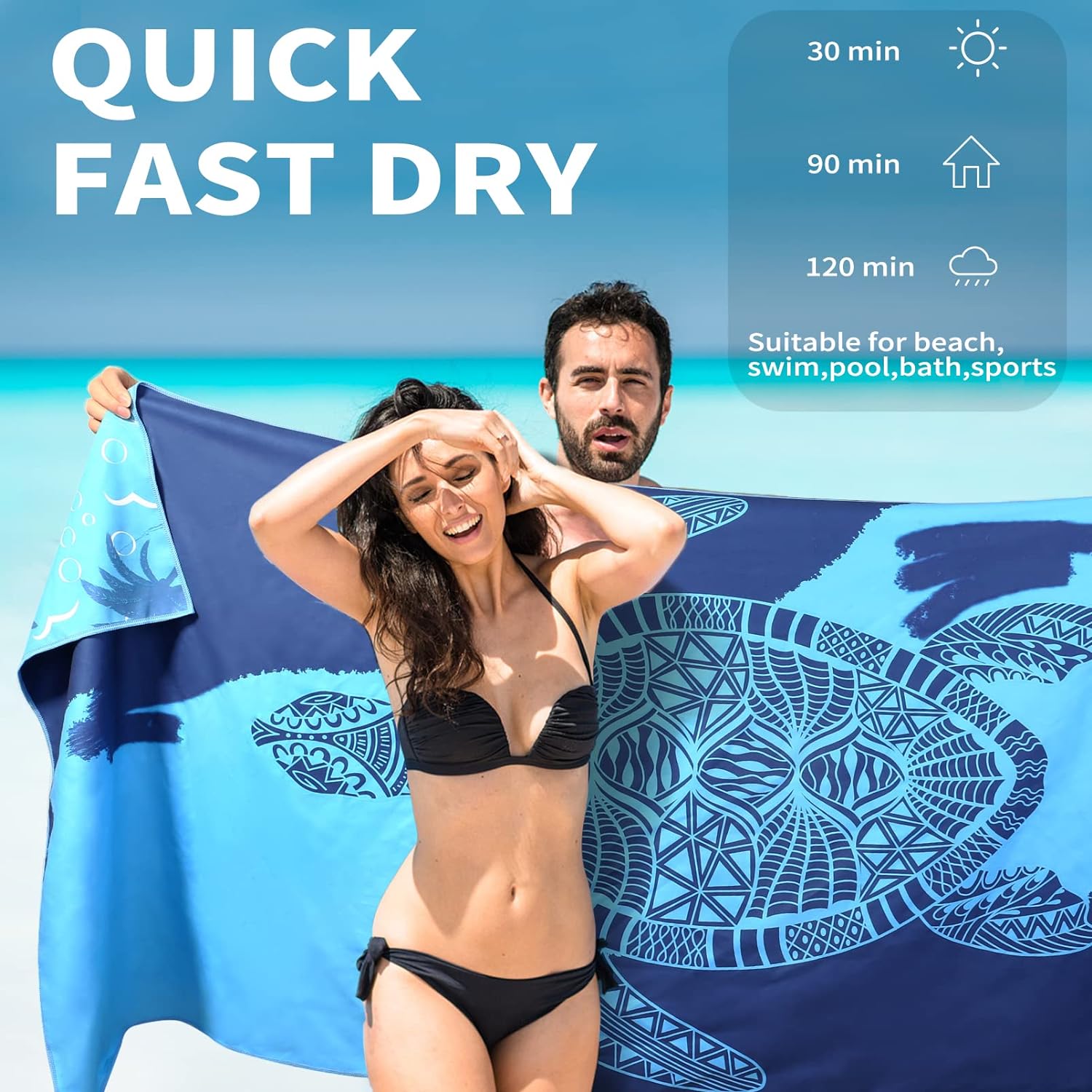 6 Pack Lightweight Thin Beach Towel Oversized 71"x32" Big Extra Large Microfiber Sand Free Towels for Adult Quick Dry Travel Camping Beach Accessories Gift Sea Turtle Tie Dye Mandala Elephant Skull - Image 3