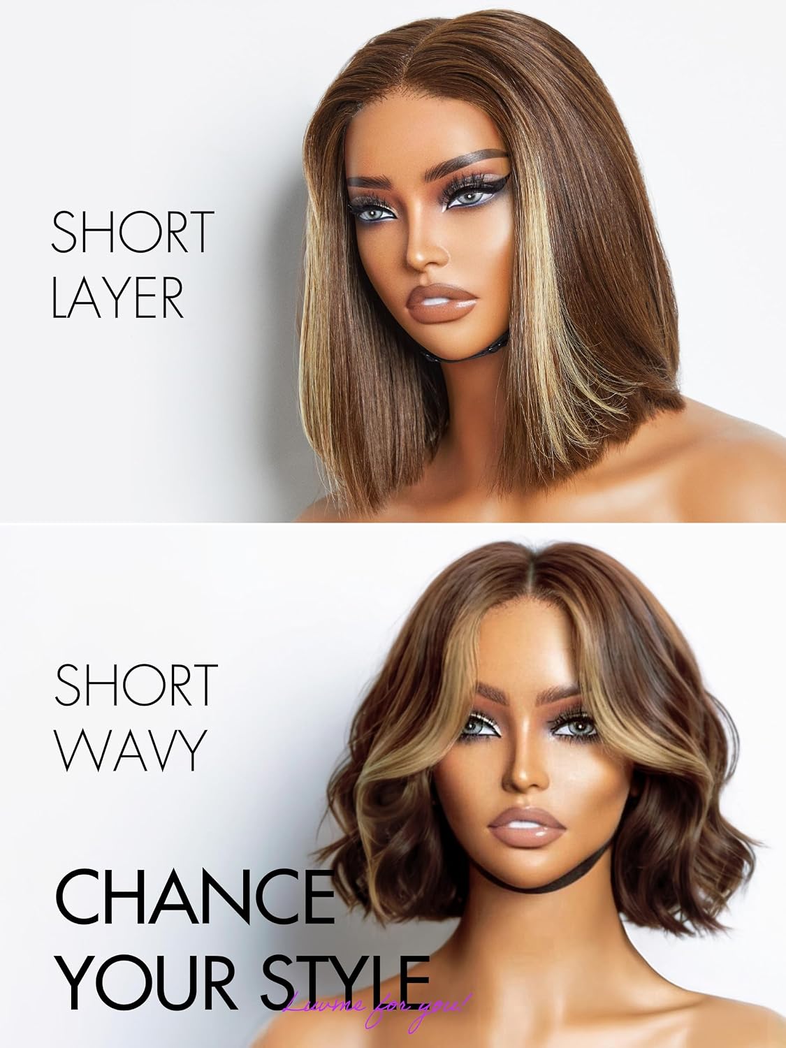 Sleek Max™ 10 Inch Kim K Bob Mix Brown Short Bob Wig Human Hair Straight 2x6 Pre Cut HD Lace Closure Wig Pre Plucked Ready to Go Middle Parted Glueless Bob Wig