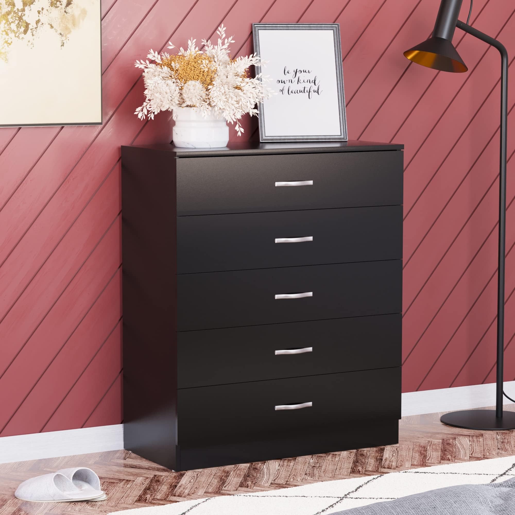 Vida Designs Black Chest of Drawers, 5 Drawer Metal Handles Runners ...