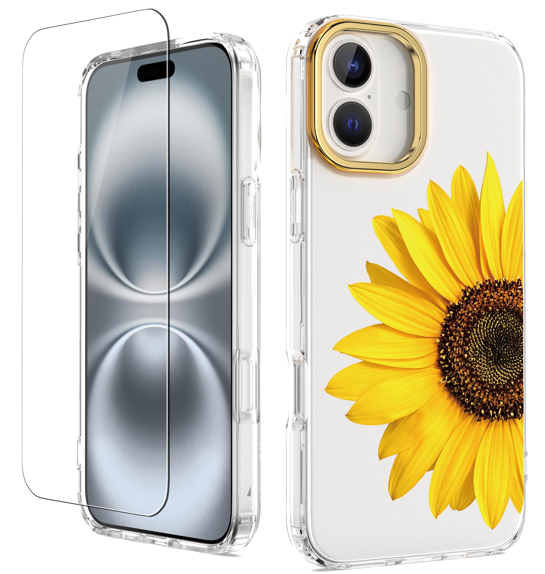 BAISRKE Designed for iPhone 16 Plus Case Floral,with Screen Protector Hard PC + TPU Bumper Shockproof Protective Clear Flower Girly Women Phone Cover