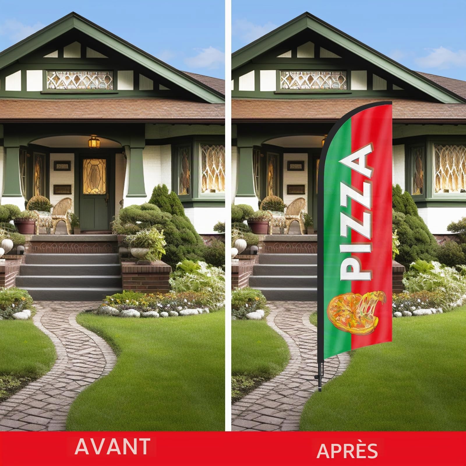 Pizza Plume Drapeau, 8FT Pizza Drapeau Publicitaire avec Kit Poteau, Piquet de Sol, Signs Publicitaire Exterieur Adapté Pour publicité en magasin et Extérieur