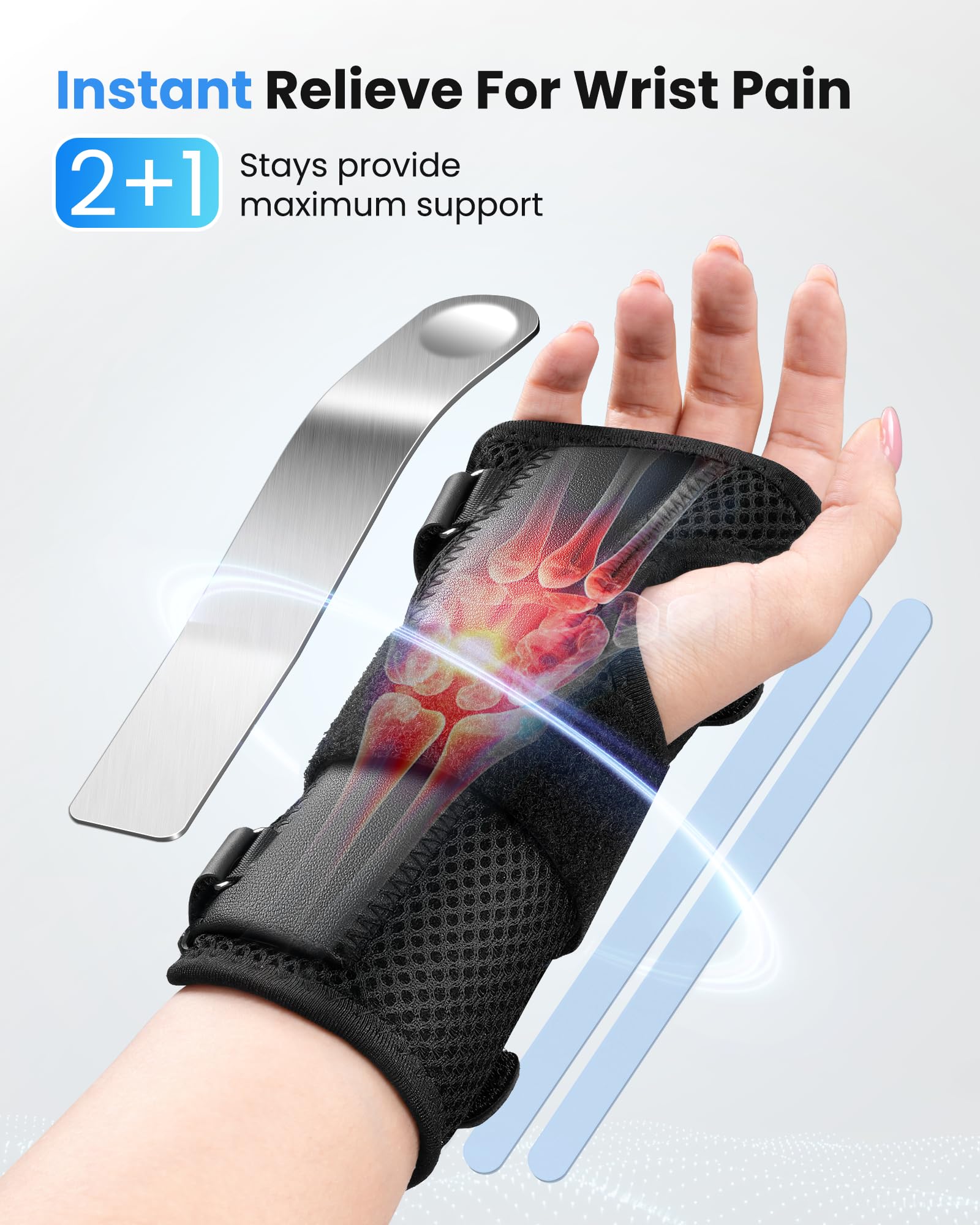 ONLYCARE FSA HSA Carpal Tunnel Wrist Brace Fit Right Hand, Adjustable Wrist Wraps Night Support, Metal Splint Stabilizer Relief Pain for Women Men, Hand Brace for Sprain, Arthritis, Tendonitis, S