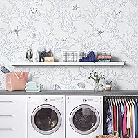 Vista 5 de WENMER Papel tapiz costero para despegar y pegar, 17.3 x 197 pulgadas, papel de contacto blanco y azul claro, papel tapiz de coral con conchas