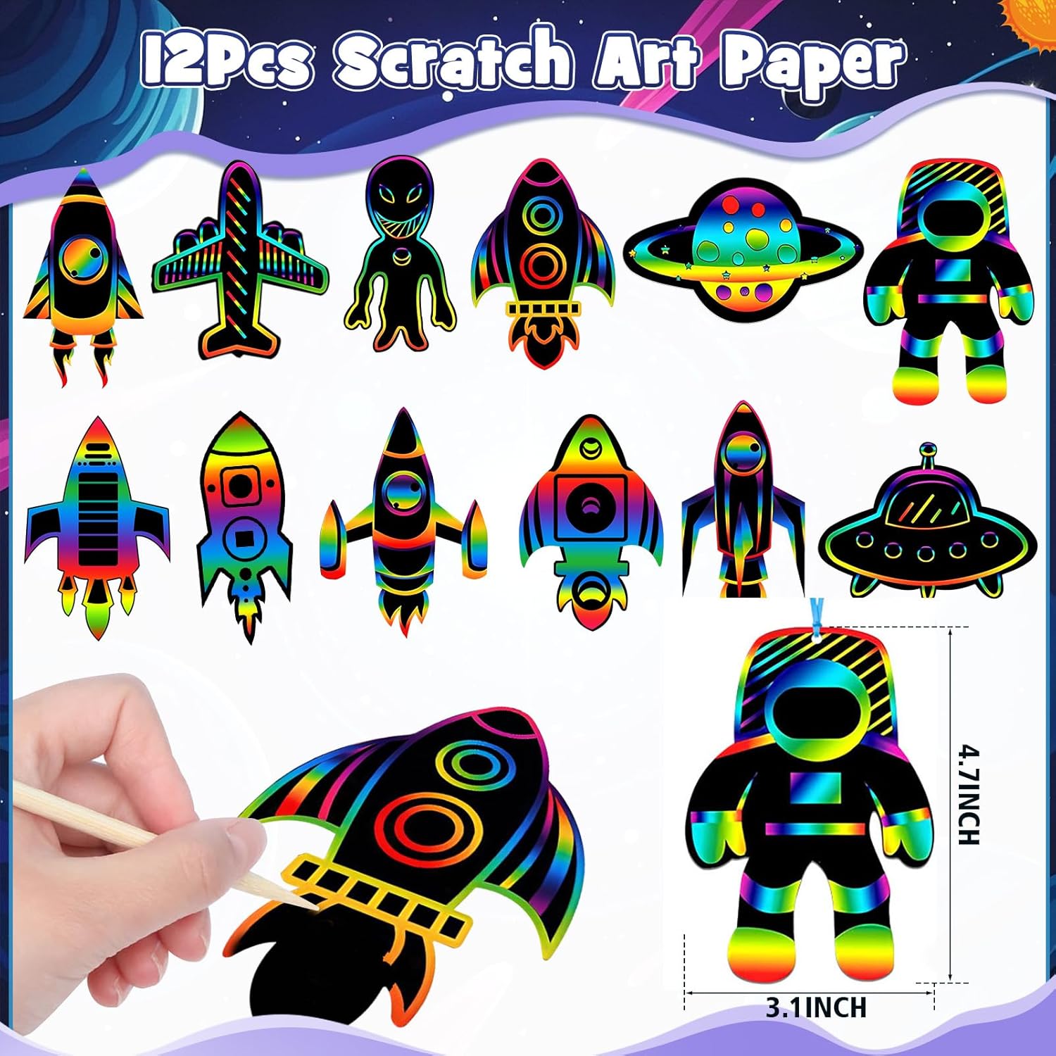 SNLN Outer Space Party Favors Astronaut Birthday Supplies Bag Bouncy Ball Scratch Paper Stamp Necklace Silicone Bracelet Diy Sticker Goodie Bag Stuffer Kids Boys Space Themed Party Favors