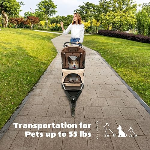 Miniatura 7 de Critter Sitters Cochecito para perros de 3 ruedas con cesta de almacenamiento y portavasos, moderno y elegante cochecito para mascotas medianas a