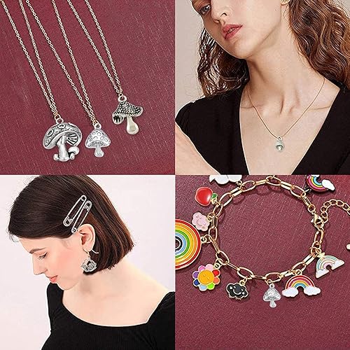 Miniatura 4 de SUNNYCLUE 1 caja de 60 piezas de 6 estilos de hongos, plantas de hongos, plantas y bosque, dijes a granel estilo tibetano de plata antigua, pequeños