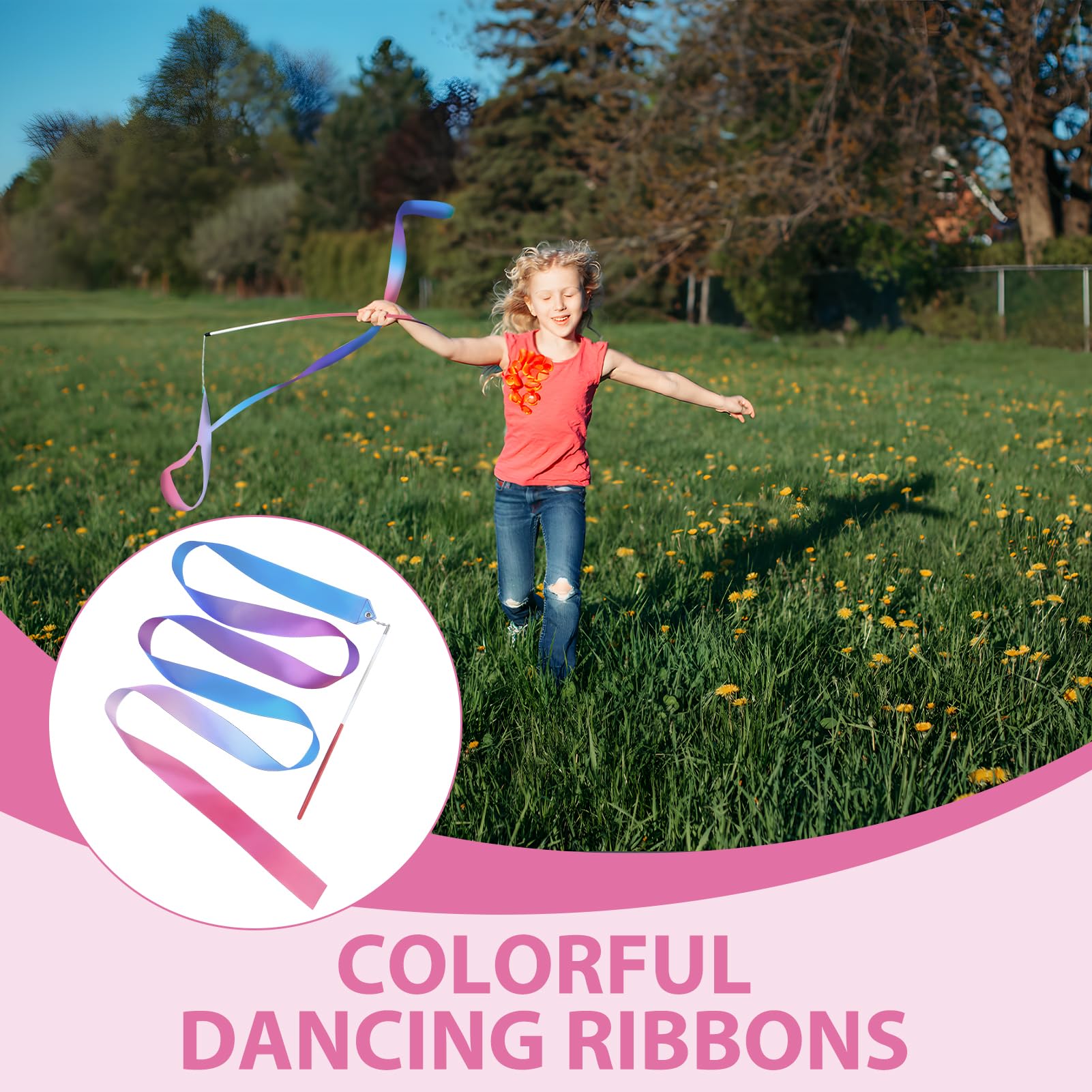Lot De 2 Rubans De Gymnastique Colorés - 2 Mètres - Bâton FRP - Pour Enfants - Cadeau Anniversaire