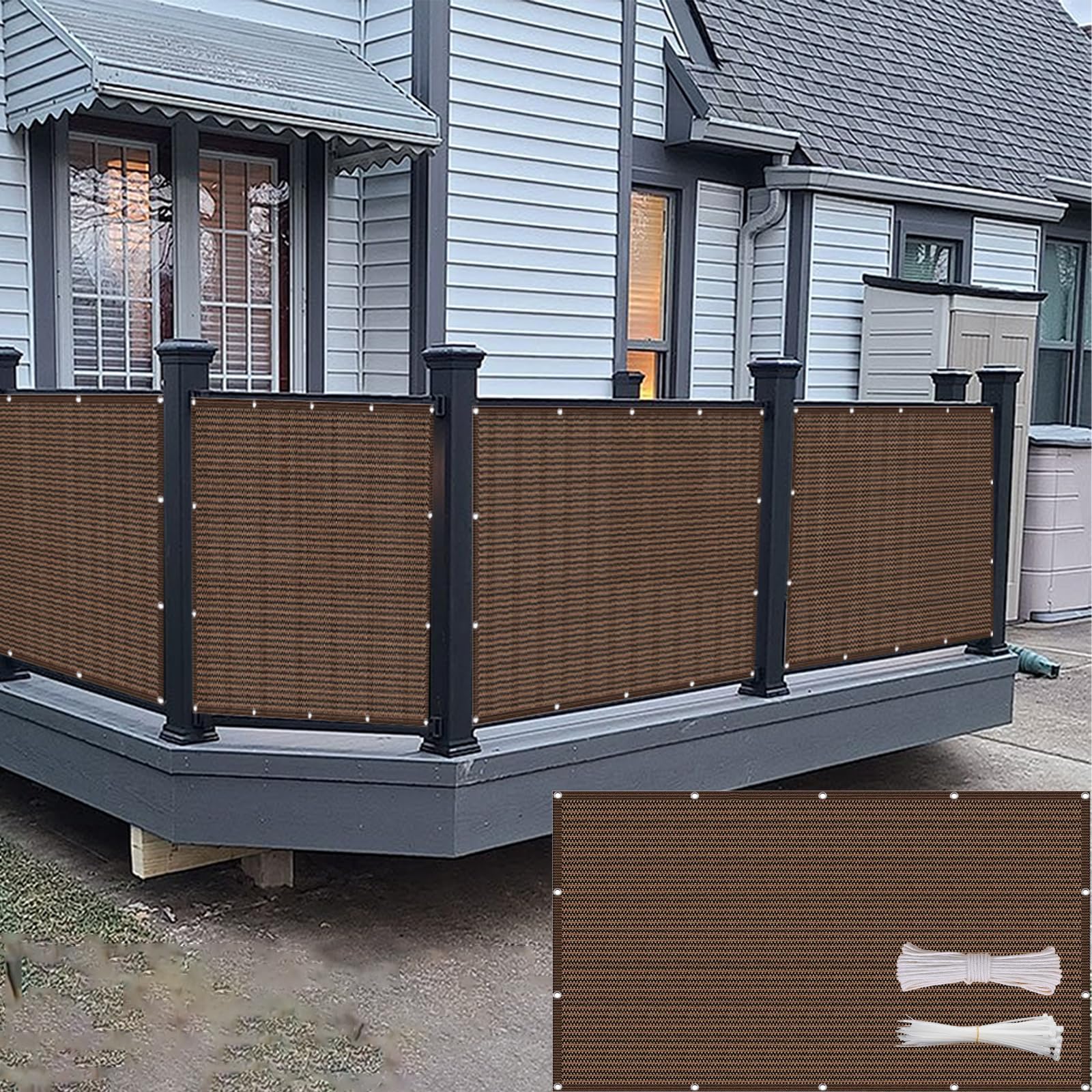 Osłona Balkonowa 170 x 425 cm Z HDPE 220G M², Ochrona Przed Promieniowaniem Uv, Odporna Na Rozdarcia, Tkanina Zacieniająca Na Balkon, brązowy