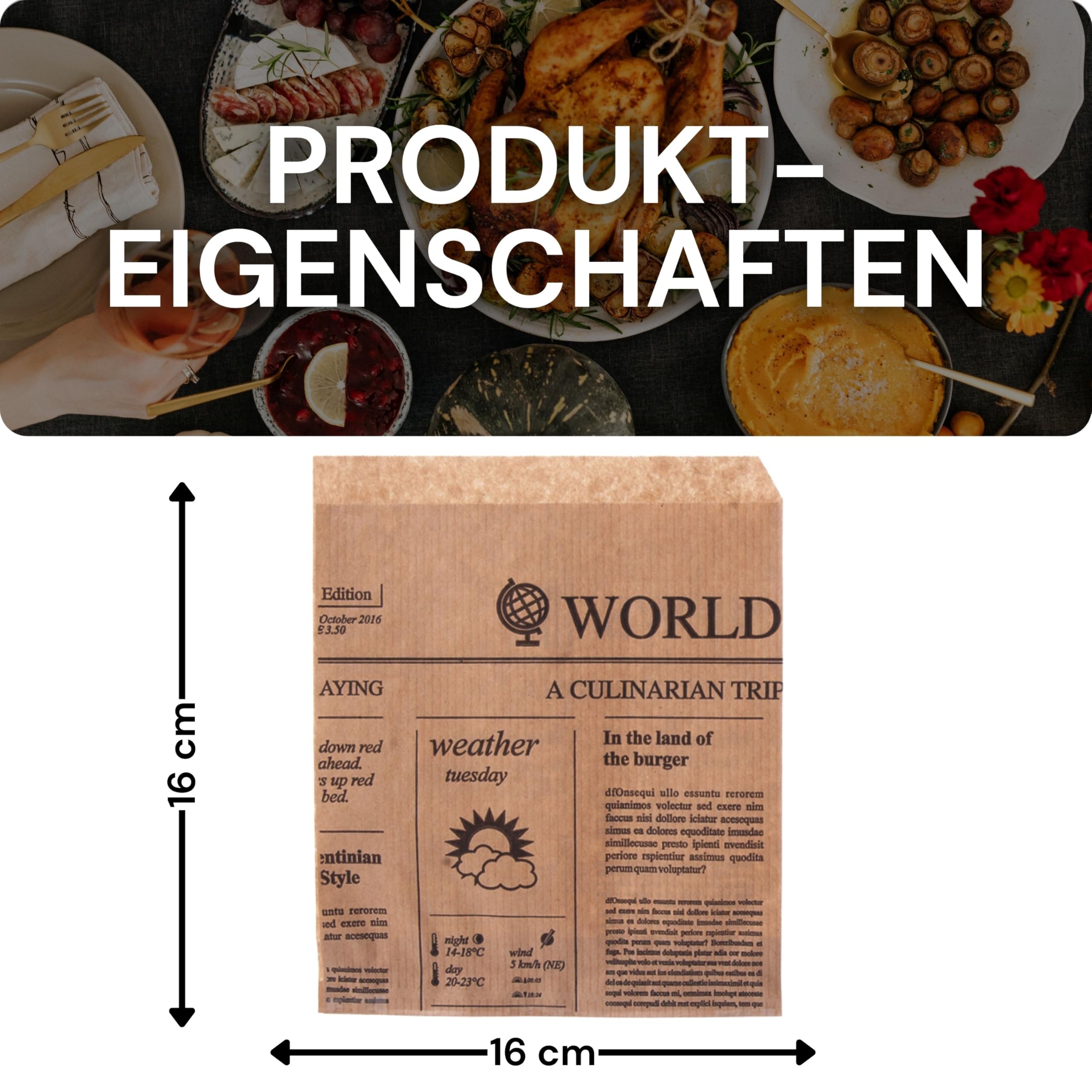Snacktaschen/Hamburgertaschen Snackbeutel Newspaper aus Kraftpapier Hamburger-Tüten, 2-seitig offen (braun, 1000)