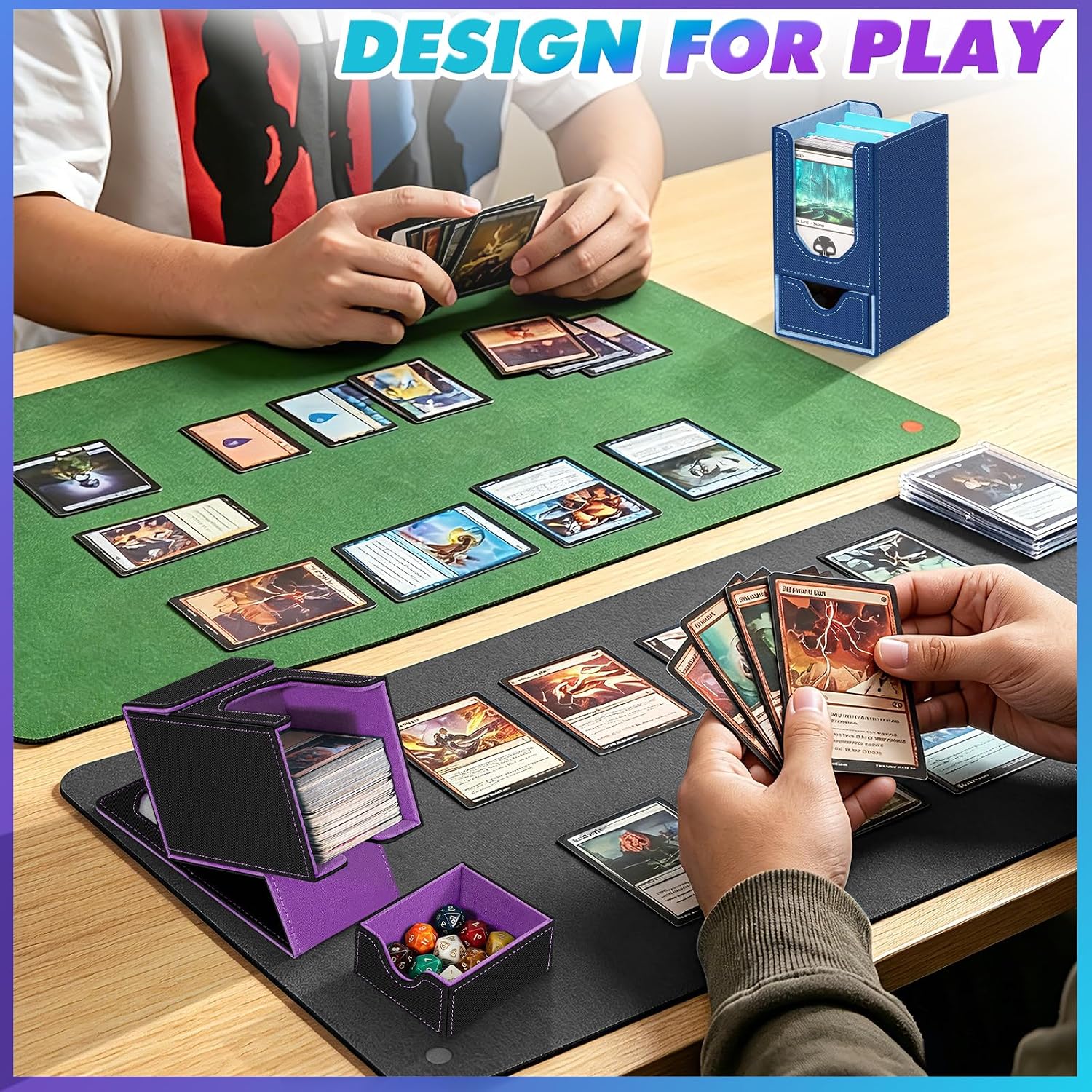 Card Deck Box for MTG Commander, Fits 100+ Double-Sleeved Cards Card Case with Dice Tray & 2 Dividers, Trading Card Storage Box Fits TCG/PTCG/Sports Card