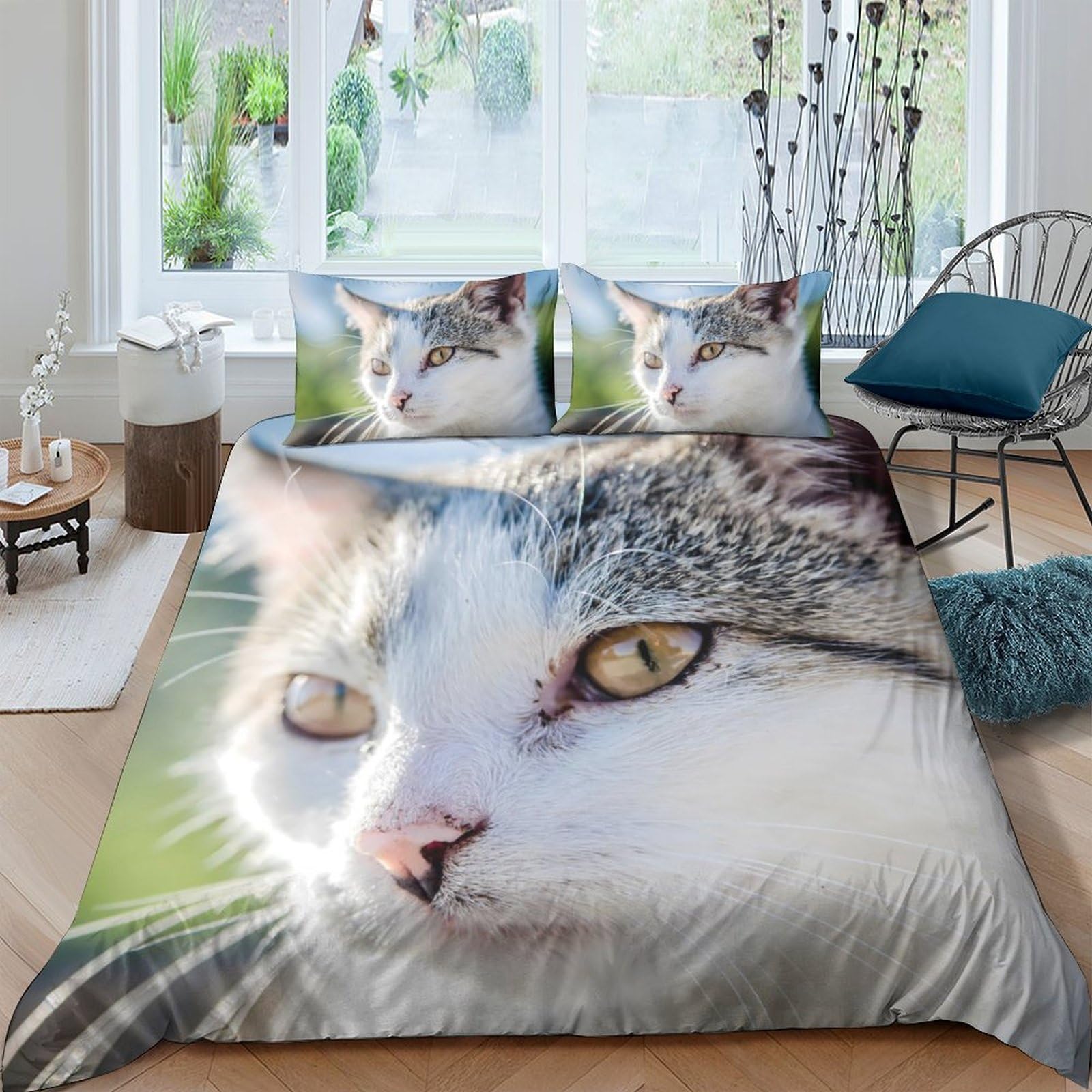 Ctjqhvkz Style-9 3D Printed Realistic Cat Face Fitted Sheet Microfiber Soft Non Slip Mattress Cover For Bedroom Guest Room Dorm Decor Single（135X200cm）