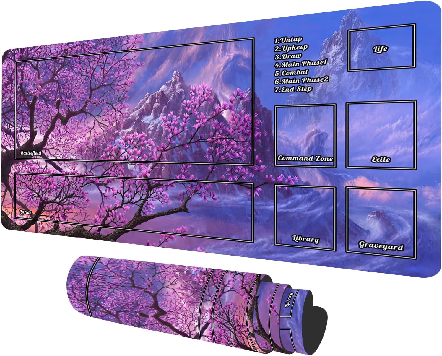 MTG Playmat with Zones, Landscape Trading Card TCG Play Mat Smooth Rubber Base Mouse Pad for MTG TCG Card Battle Game for Beginner 23.6X 13.7 inches