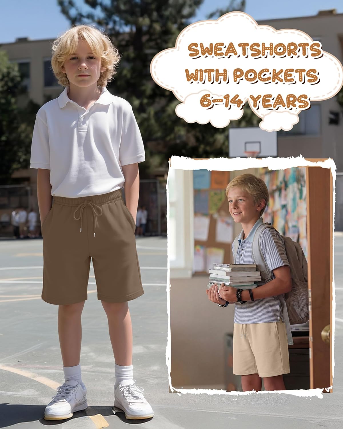 3 Pack Boys Shorts Kids Baggy Sweat Shorts Teen Boy Athletic Casual Summer Clothes with Pockets 6-14 Years