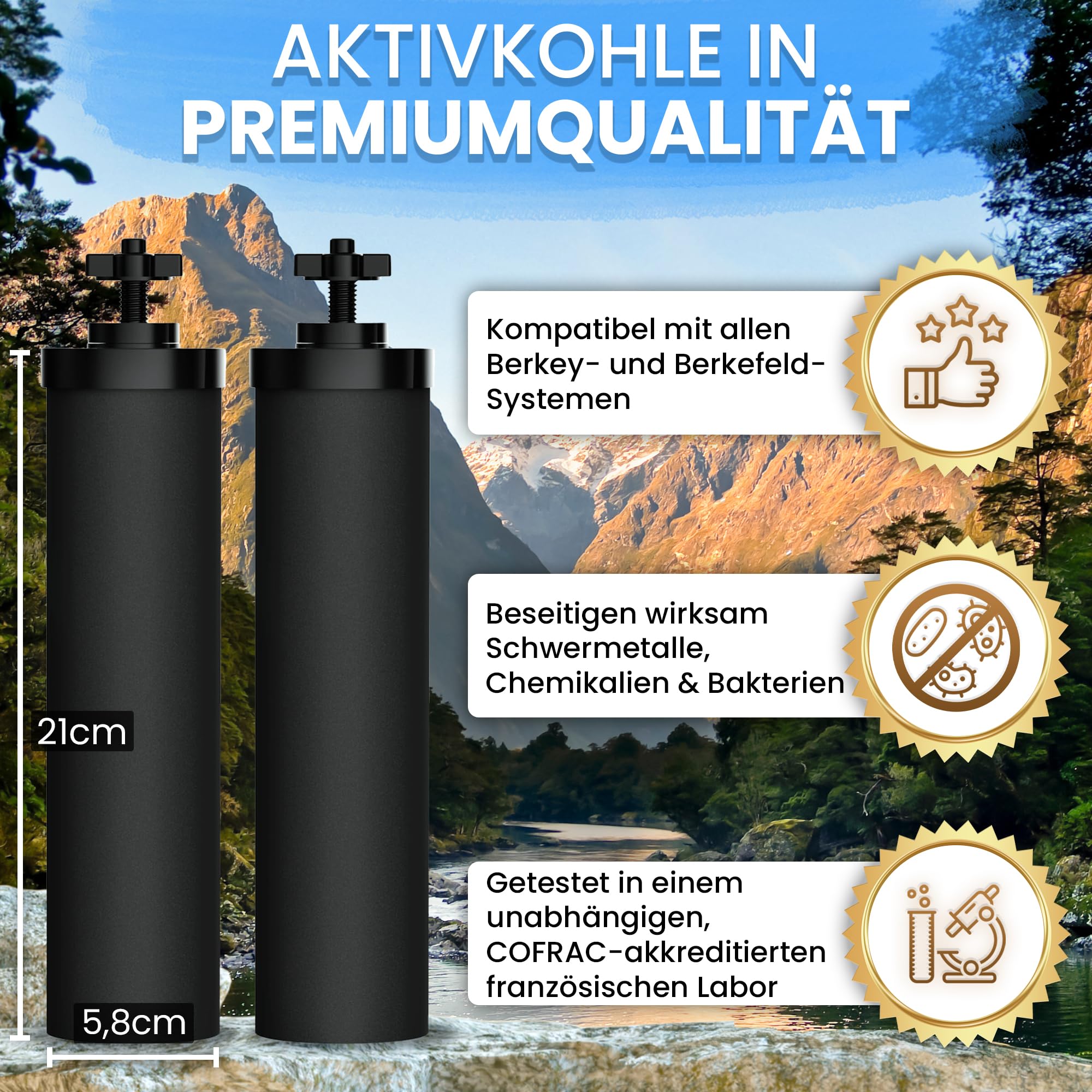 ORINKO Schwerkraft Wasserfilter – Wasserreiniger mit Aktivkohle – Filterbrunnen für Leitungswasser, Regenwasser & Outdoor-Nutzung
