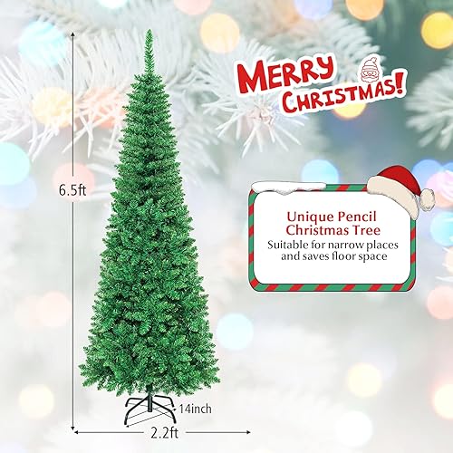Miniatura 7 de DORTALA Árbol de Navidad preiluminado, árbol de Navidad artificial de 6.5 pies con 708 puntas de ramas de PVC, 250 luces LED multicolor, 8 modos,