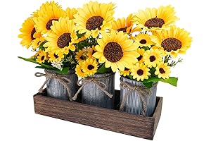 Winlyn Set of 3 Artificial Sunflowers Metal Pot Centerpiece