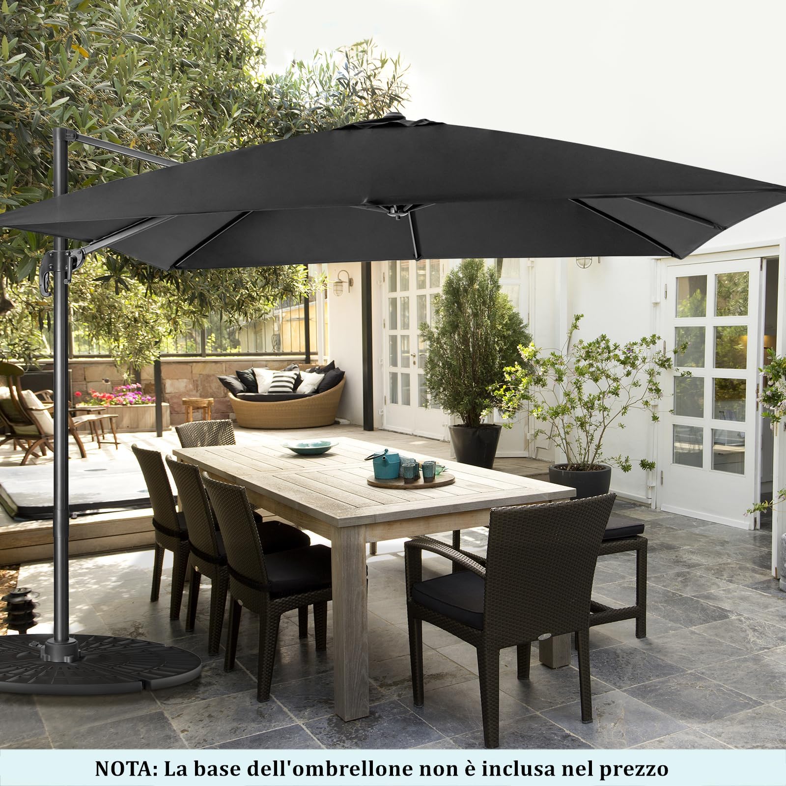 GYMAX Ombrellone da Balcone 3x3 M, Ombrellone Decentrato da Giardino, Laterale Roma