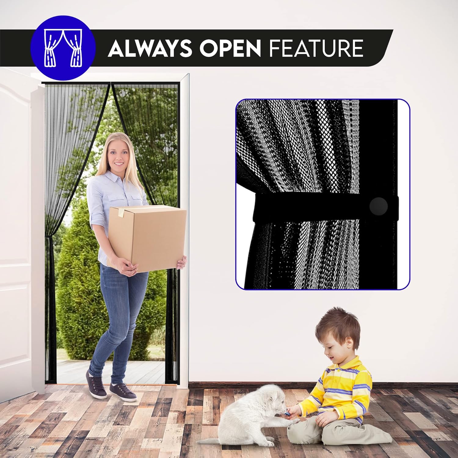 FLEXIBLE MAGNETS Magnetic Screen Door - Used as Doorway Curtains, Mosquito net, Temporary Door, Window Screens and Patio Screen Mesh - Friendly Door Screen Magnetic Closure - 83 Inch x 40 Inch Black - - 
