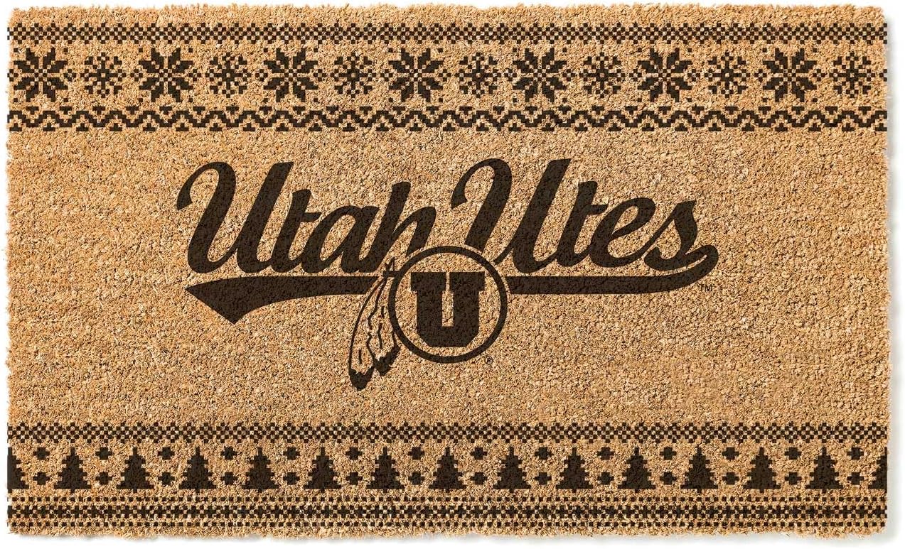 KH Sports Fan Utah Utes Holiday Coir Doormat, 18x30 Inches, Running Utes Outdoor Rug; Display Some Holiday Cheer with This Unique Utah Running Utes Doormat