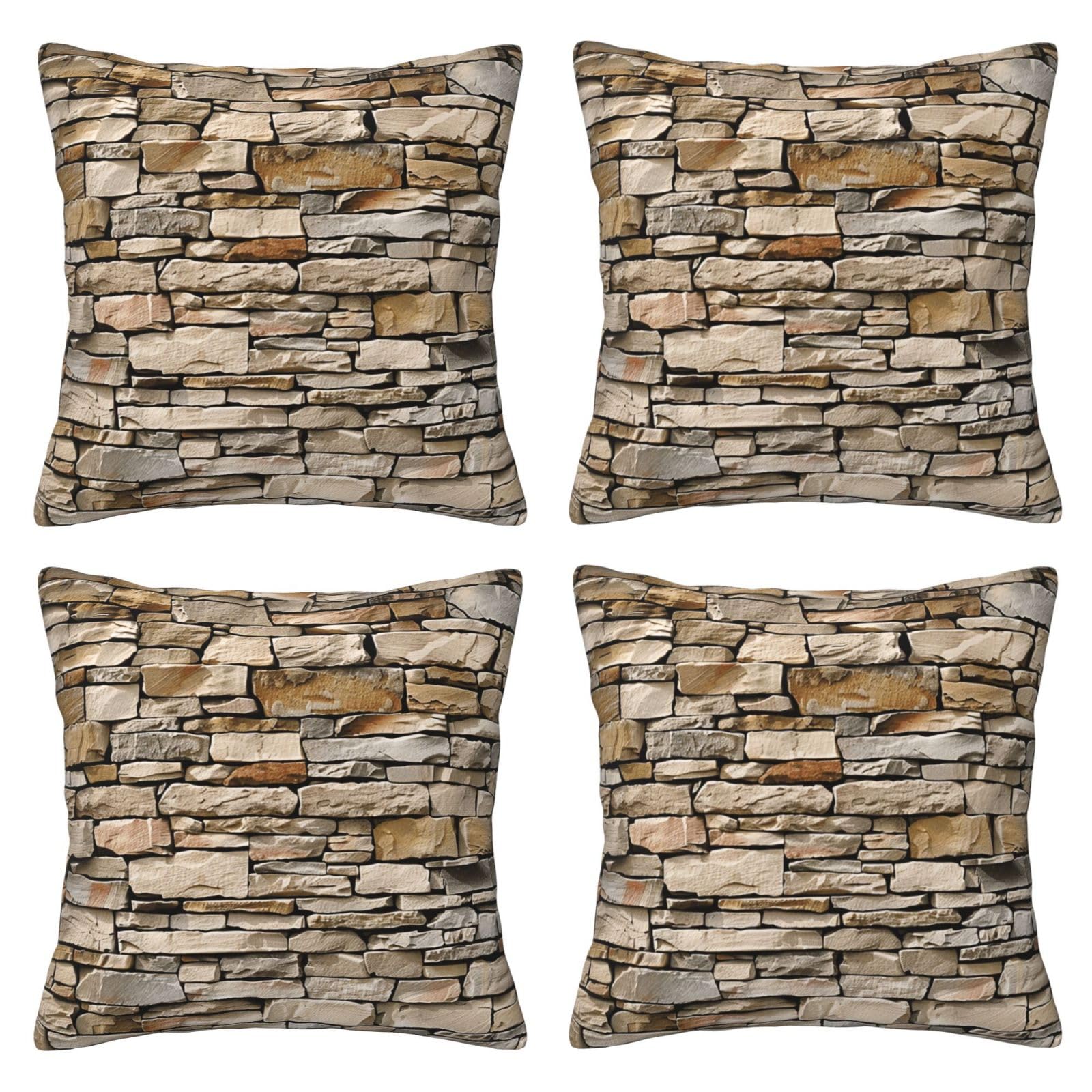 Rustic Rocks Brick Wall Throw Pillow Cases 4 Pack Square Pillowcases Super Soft Pillow Protectors With Zipper for Couch Livingroom Sofa Bed Office Car,45x45 CM