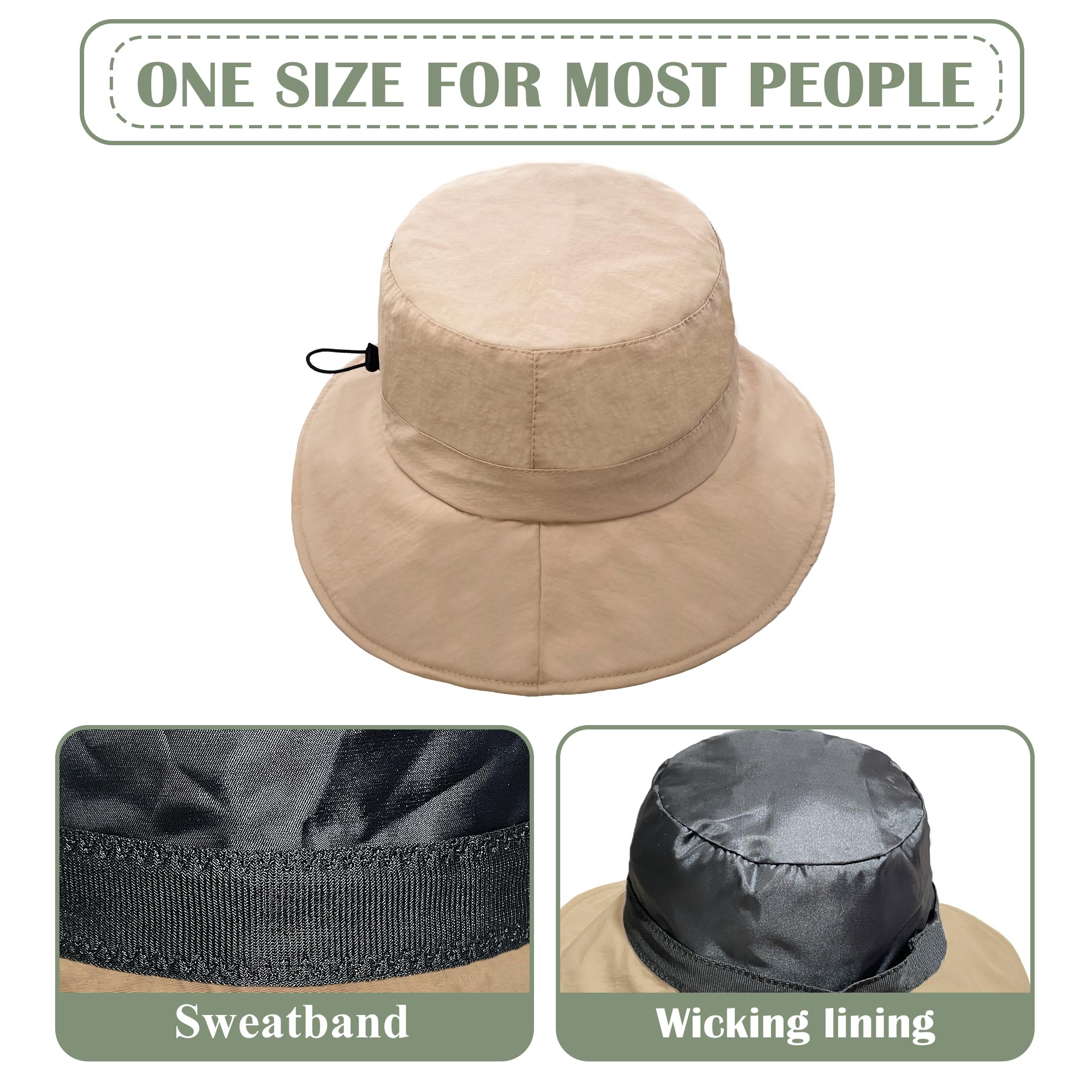 ehsbuy Sombrero Mujer con Borde Ancho Plegable Impermeable Gorro Pescador Hombre con Cordón Ajustable para Playa, Verano Pesca al Aire Libre, Safari Trekking y Viajes