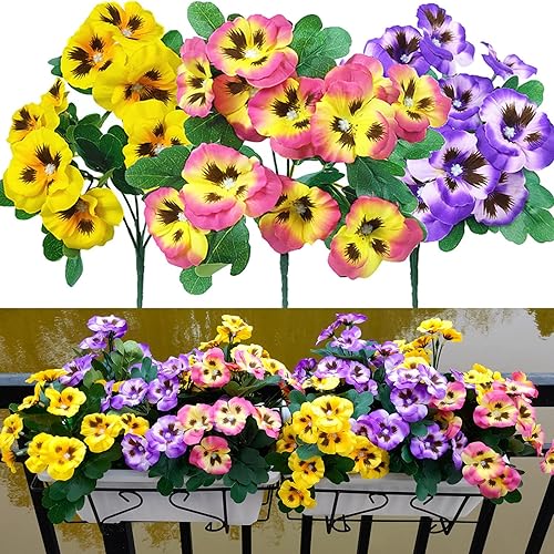 QIANYUN Flores falsas Pansy Pequeñas Margaritas de flores silvestres de plástico sintético, 6 paquetes de flores moradas para el hogar, boda,
