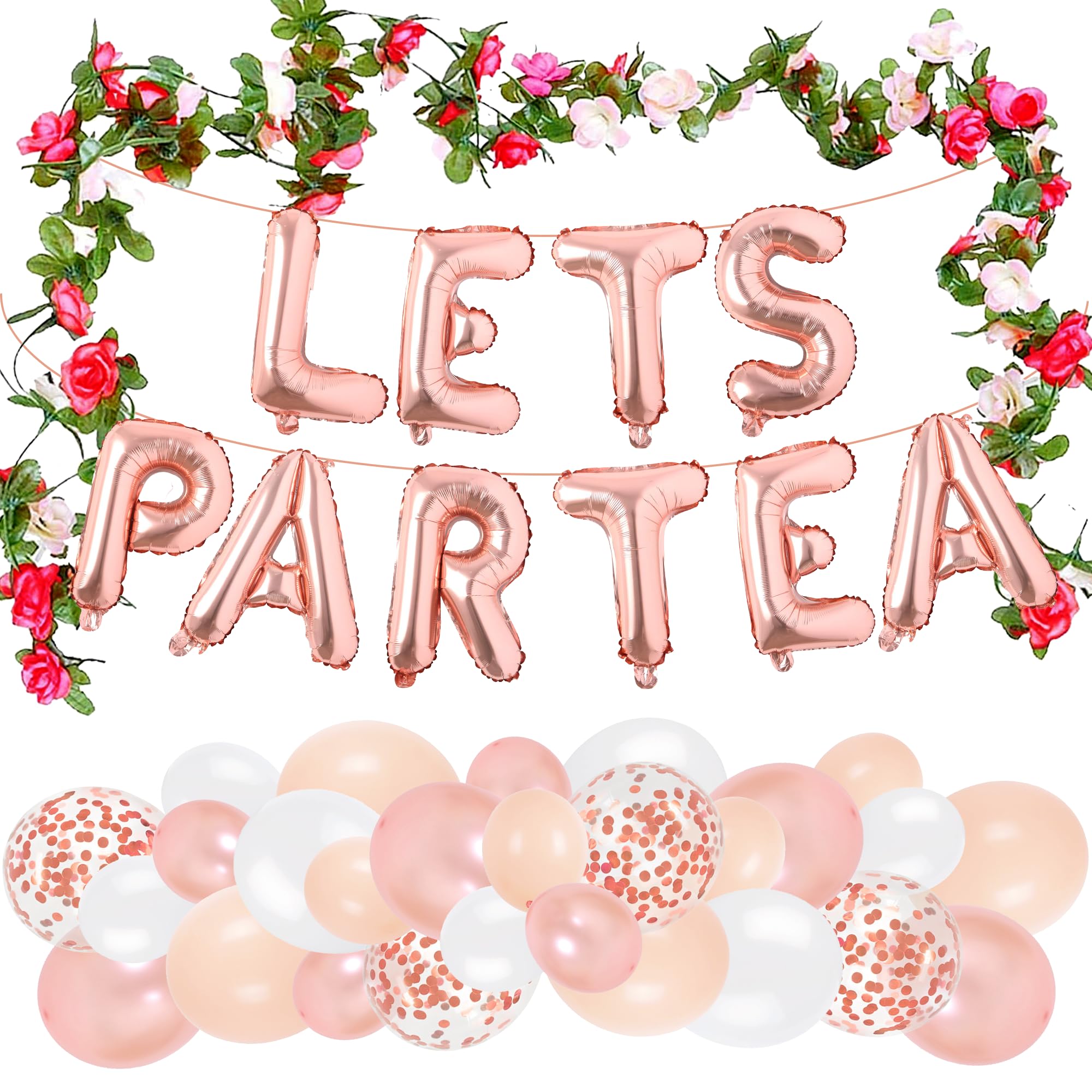 Tea Party Decorations for Women Girls, 39Pieces Lets Par Tea Balloons Flower Garland Latex Balloon, Floral Wonderland Theme Decoration for Birthday