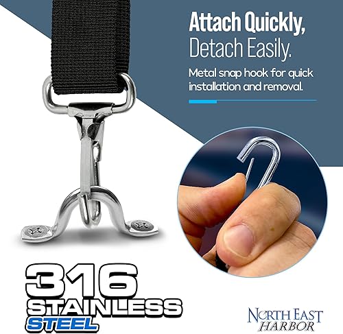 Miniatura 5 de KNOX Correas ajustables de barco para tapas Bimini, correas de toldo marino, ganchos a presión de acero inoxidable 316, parte superior de nailon