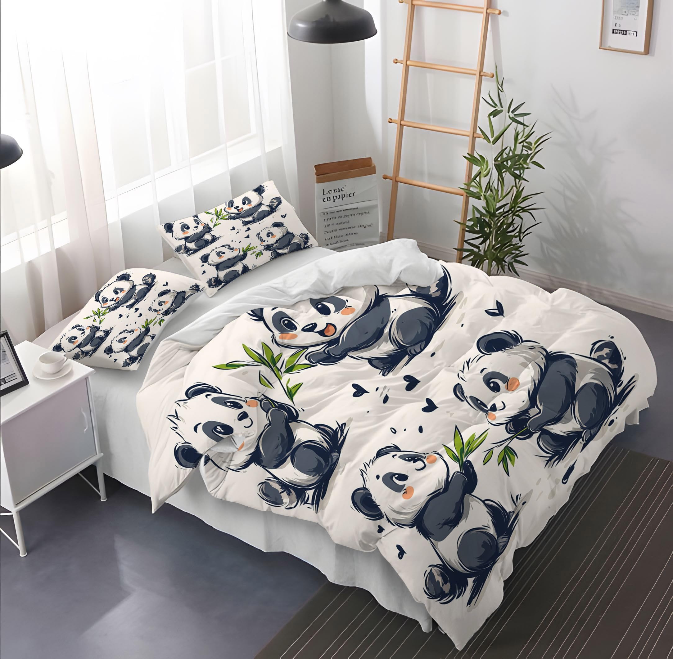 Funda Nordica Cama 150 Panda Infantil Funda Edredon Cama 150 Juvenil Suave Transpirable Microfibra Ropa de Cama Fundas Nordicas 220x240 cm, 2 x Fundas de Almohada 50x90 cm 5D6WA1751