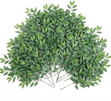 mizii 36pcs Italian Ruscus Artificial Greenery Stems Silk Green Leaves 20in Fake Spray Plants Stem Garland Greenery Decoration for Centerpieces Wedding Arch Flower Bouquet Table Room Wall Decor 36