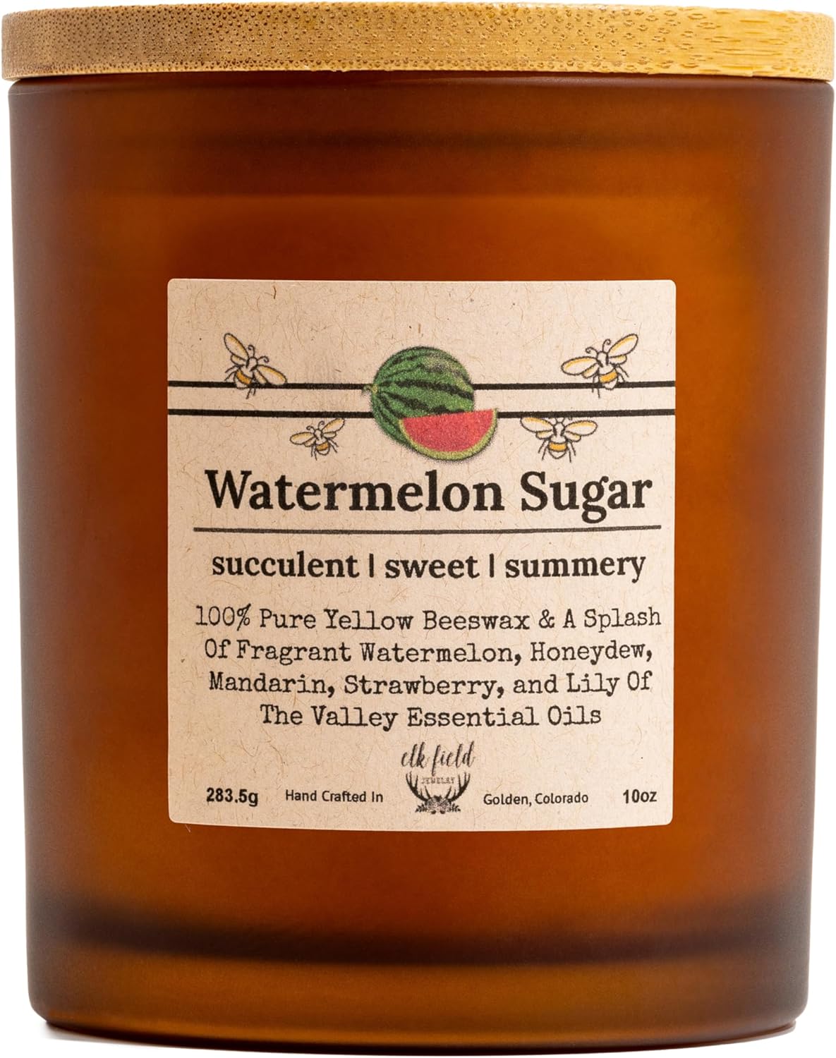 Watermelon Sugar Organic Beeswax Candle | 2 Ingredients | 100% Pure Beeswax, Non Toxic, Natural, Organic, 80 Hour, 10oz
