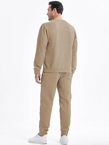 Miniatura 3 de JMIERR Conjunto de 2 piezas para hombre, sudadera jacquard de punto, sudadera y pantalones deportivos con bolsillos