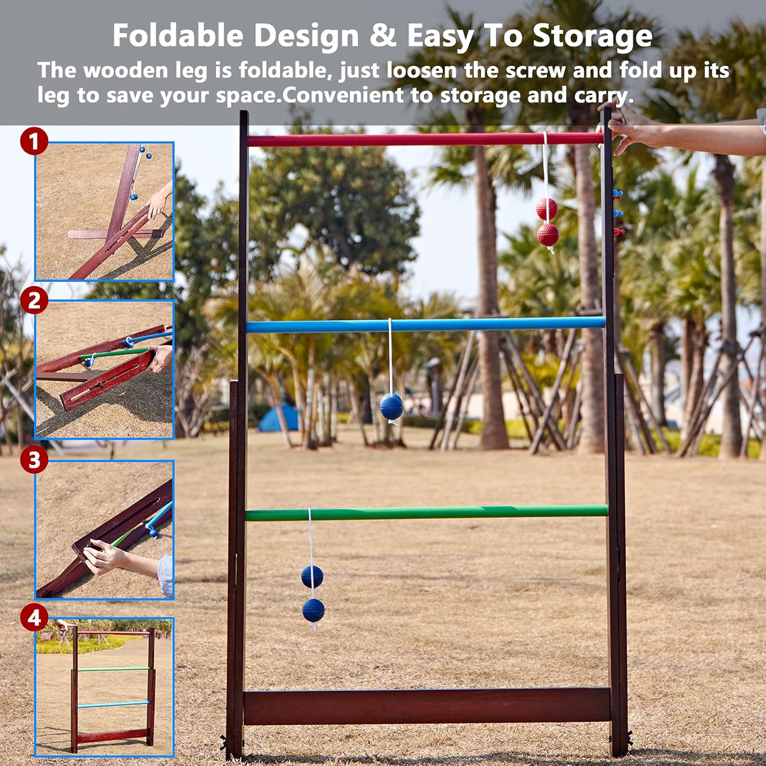 SpeedArmis Retro Ladder Toss Game Set, 35In Rubber Wooden Ladder Ball Golf Lawn Game with 6 Bolo Balls & Carrying Case - Outdoor Yard Game for Kids Adults Family : Sports & Outdoors