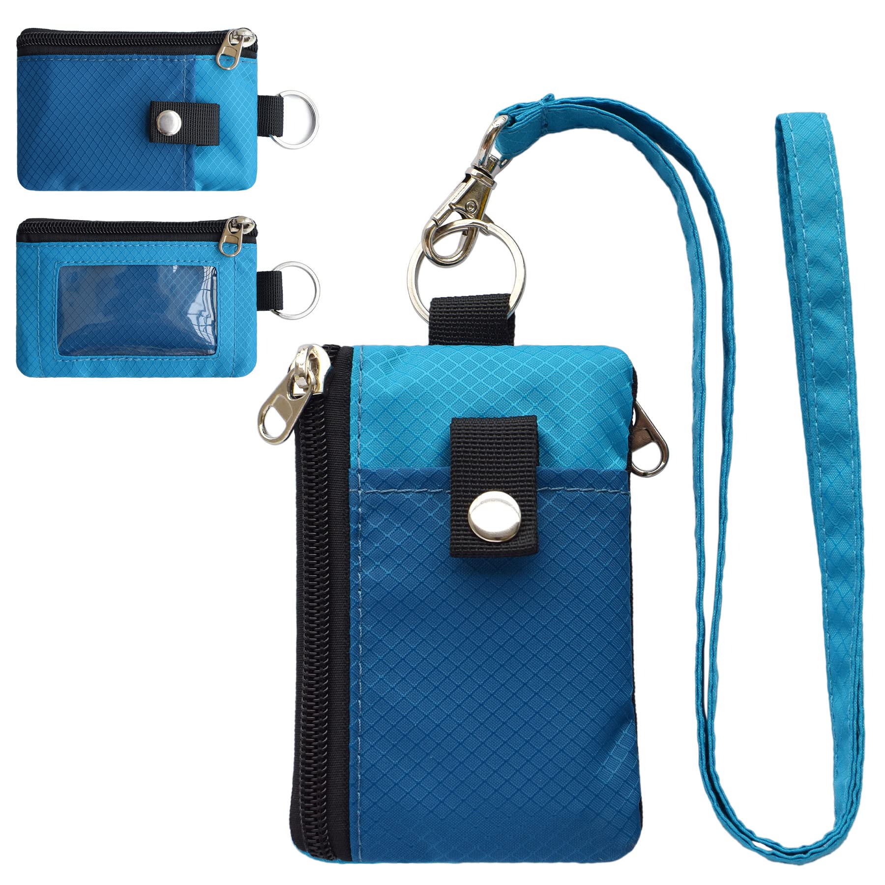 CHENSPRX Minimalist RFID Blocking Small Wallet with ID Window,WaterResistant Zip Id Case Wallet with Lanyard Keychain for Cards,Cash,Travel,Women,Men (ElectricBlue+SkyBlue)