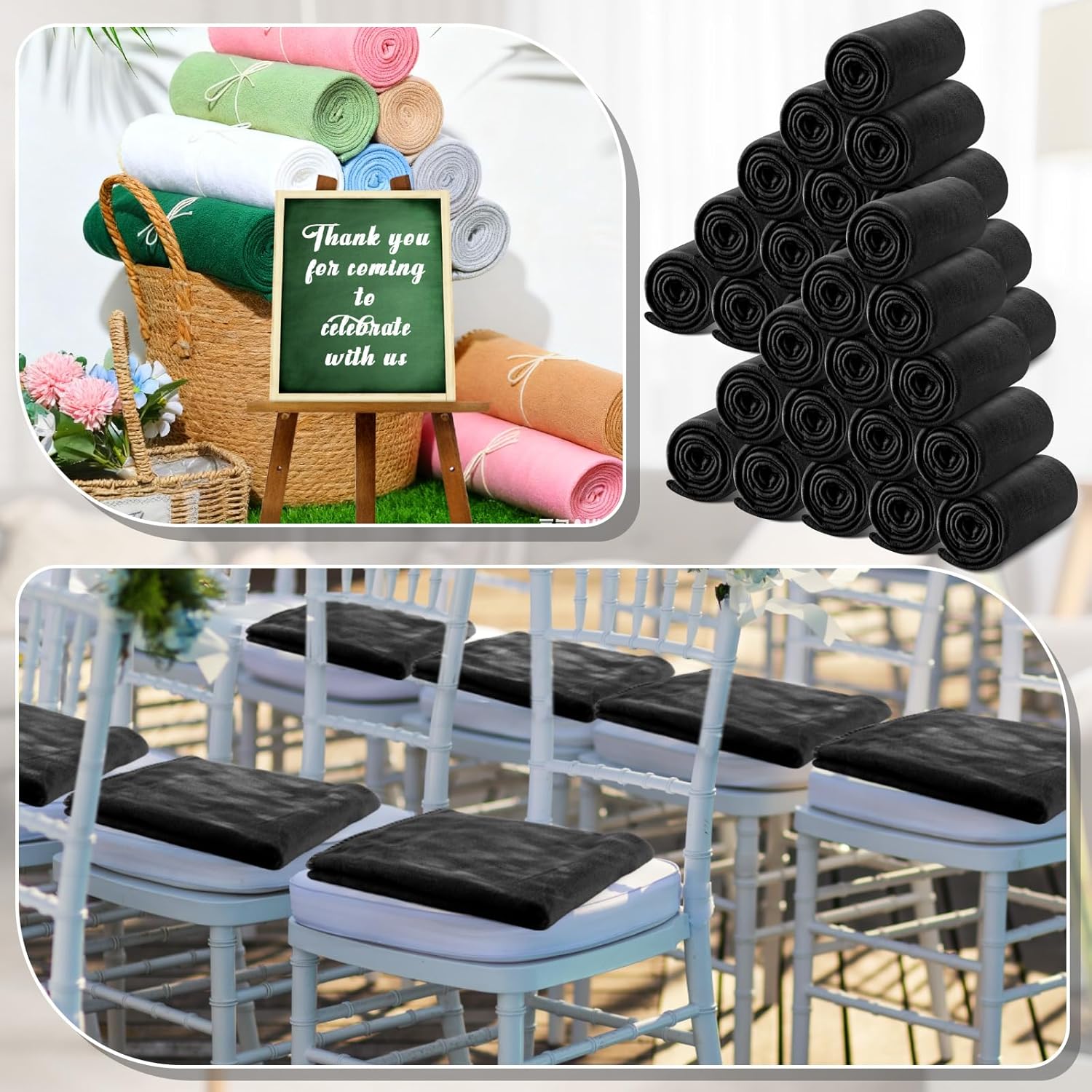 Newwiee 48 Pcs Fleece Throw Blankets Bulk 50'' x 60'' Oeko-tex Standard 100 Certified Spring Outdoor Wedding Guest Blankets Lightweight for Sleepover Donation Lap Pet Sofa Home (Black) - Image 4