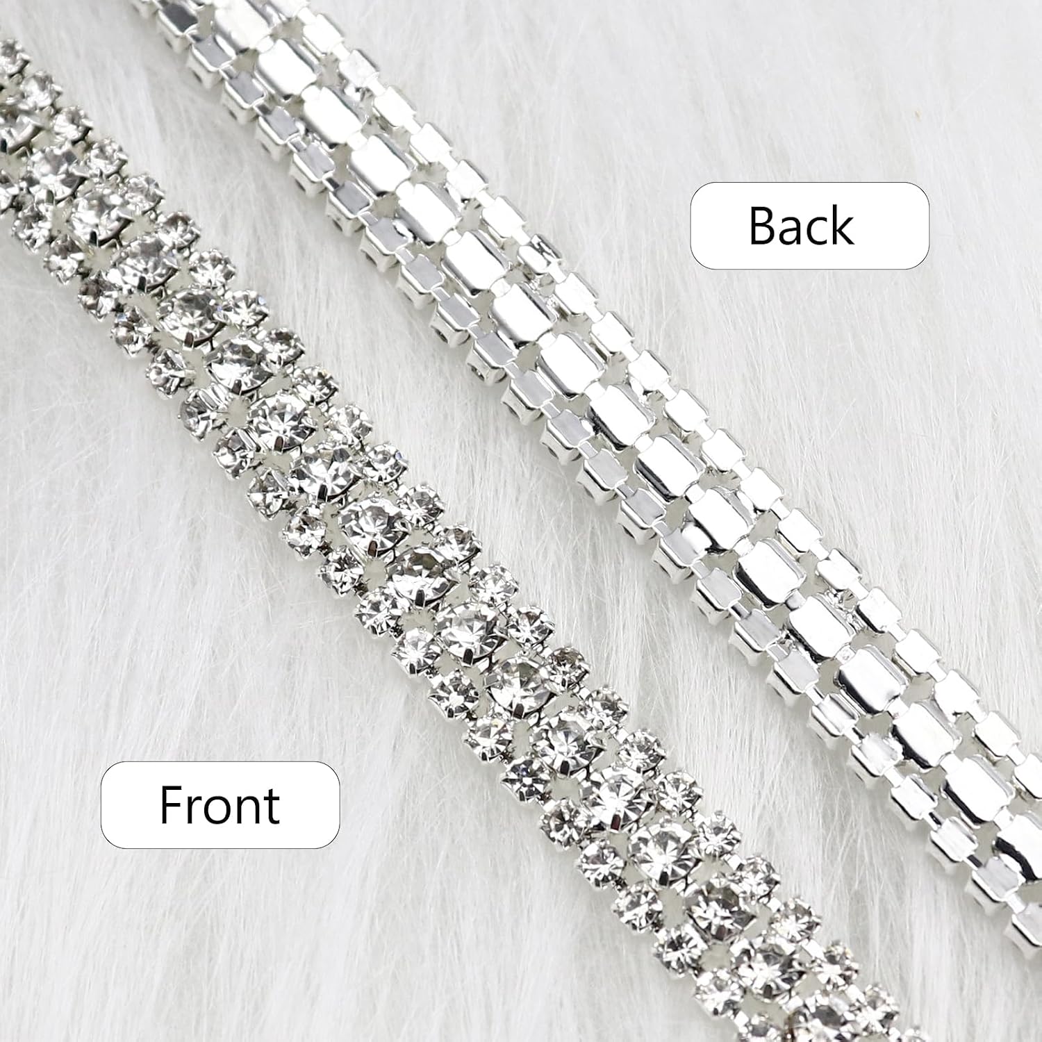 6 Yards 3 Rows Crystal Rhinestone Chain, Silver Crystal Rhinestone Close Chain for Jewelry Making, Sewing Rhinestone Trim for Crafts, Wedding Cake, Bouquet, Clothes, DIY Crocs, Cups