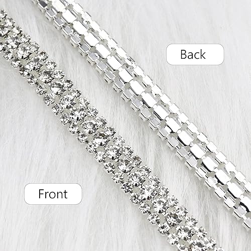 Miniatura 3 de Cadena de diamantes de imitación de cristal de 6 yardas y 3 filas, cadena de cierre de diamantes de imitación de cristal plateado para hacer joyas,