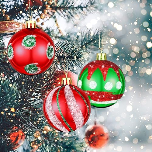 Miniatura 4 de Hungdao Juego de 30 adornos de bolas de árbol de Navidad inastillables de 2.36 pulgadas, de plástico rojo, verde, blanco, bombillas colgantes