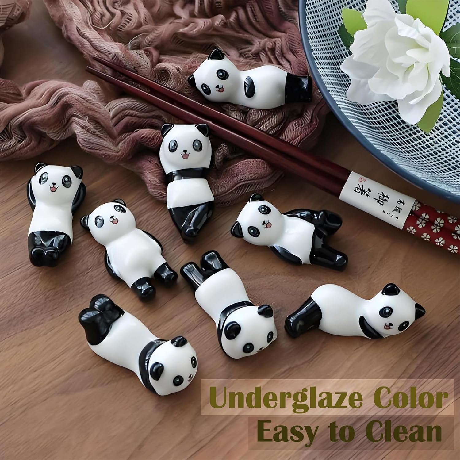 Chopstick Rest Panda Chopstick Holder, 5PC | Solid Ceramic, Panda Gifts, Ornament Rack Stand, For Chopsticks Forks Spoons Knives Paint Brushes