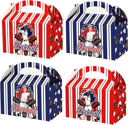 chiazllta Cajas de regalo de fiesta de béisbol, cajas de regalo, galletas de caramelo de béisbol, caja de cartón con asas para niños, suministros de