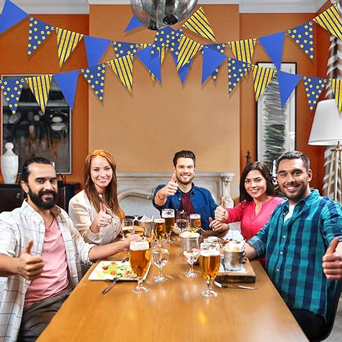 Miniatura 5 de Decoraciones de fiesta de oro azul, banderín de bandera triangular de papel con purpurina colgante para decoración de azul marino real, graduación,