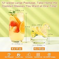 Vista 2 de Juego de Vasos de 12 Piezas - 6 Vasos de Vidrio Altos de 17 oz y 6 Copas de Vino Cortas sin Tallo de 10 oz, Juegos de Vidrio para Beber