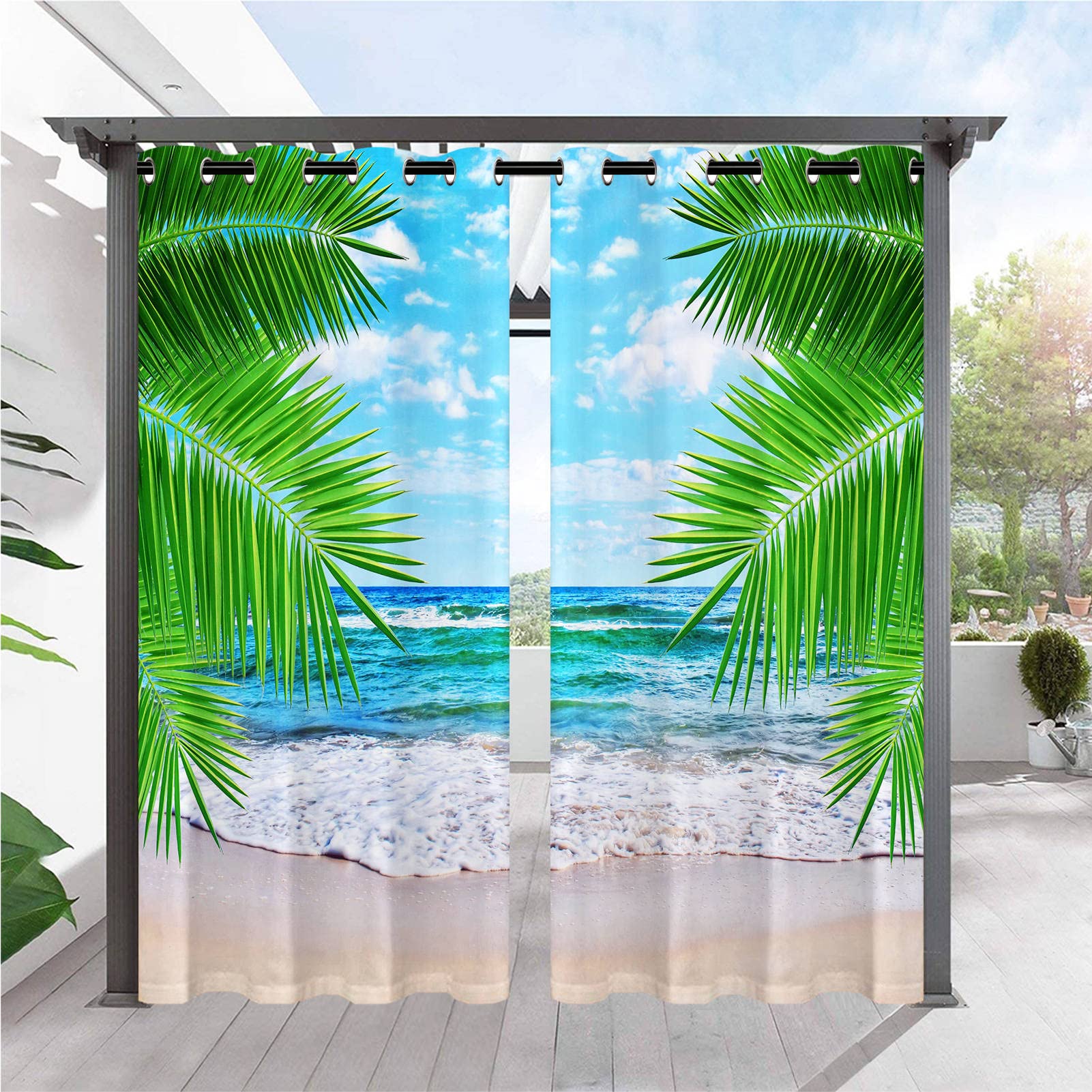 ANHOPE Outdoor Curtains Waterproof Eyelet Top 2 Panels W 52" x L 108"